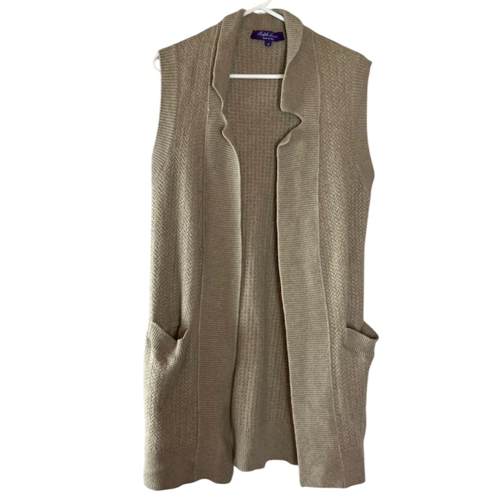 Ralph Lauren Purple Label 100% Cashmere Long Sleeveless Cardigan Vest Duster M⁠